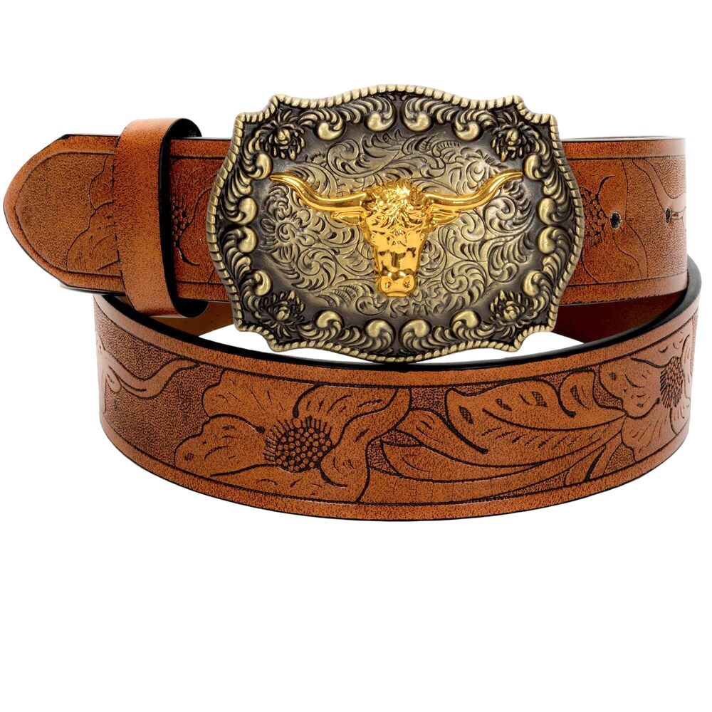 3959 Men Retro Western-belt Longhorn Cowgirl-belt Cowboy Bull-pu-leather